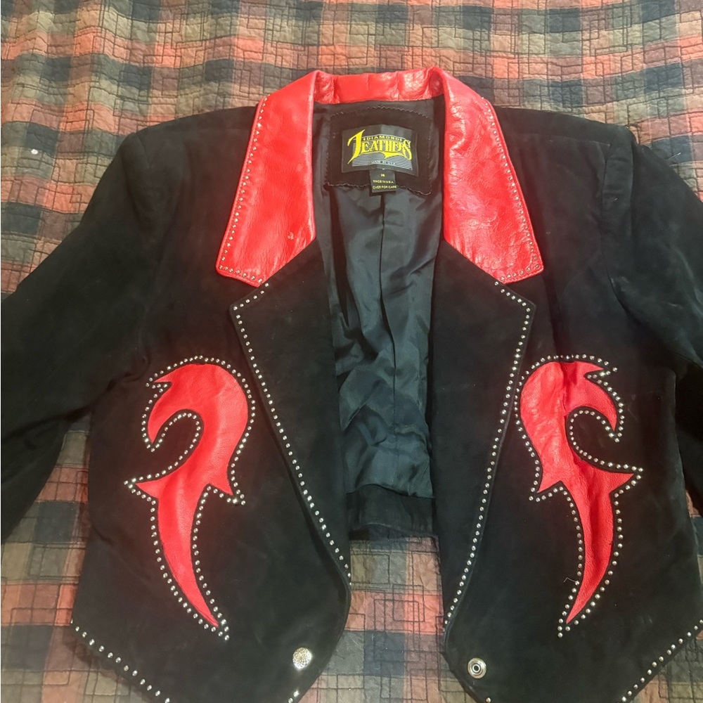 Edgy Black and Red Women's Vintage Leather Jacket